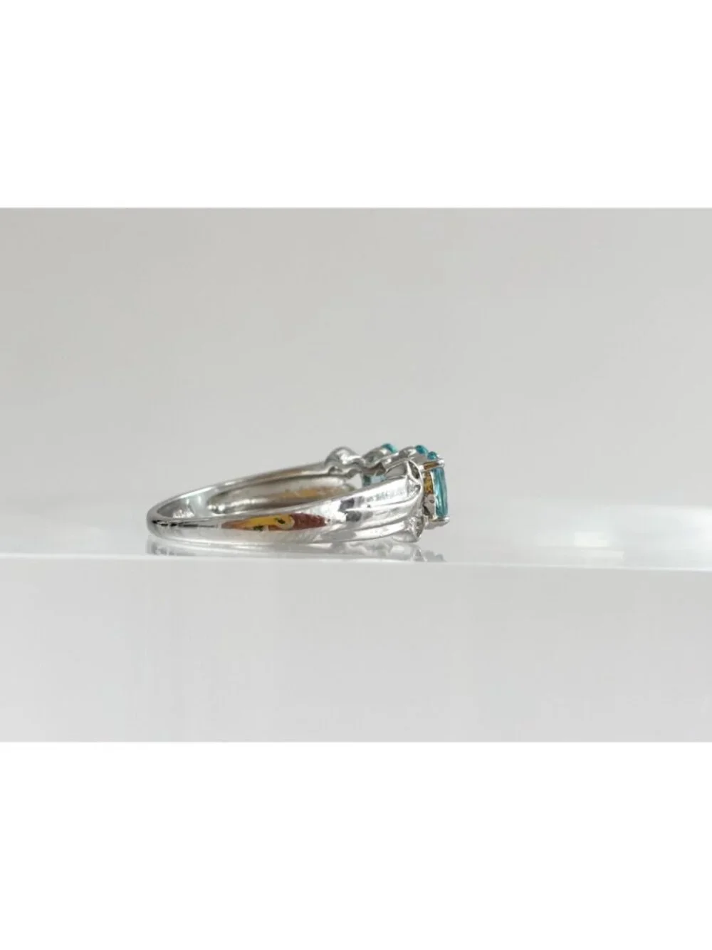 Aquamarine Oval Cut Row Set Triple Swirly Sterling Silver 925 Vintage Ring sz 8